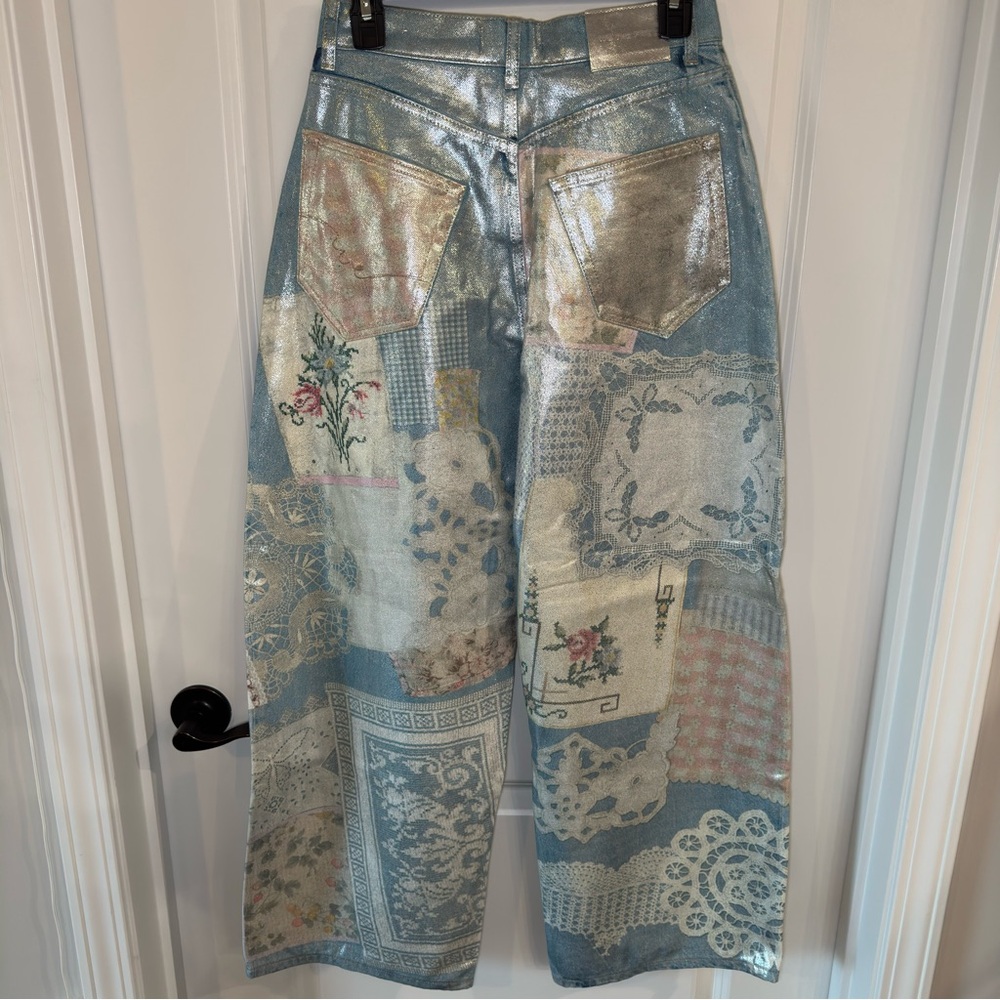 Free People We The Free Illusions Printed Relaxed Jeans in Sky Combo - Picture 14 of 16